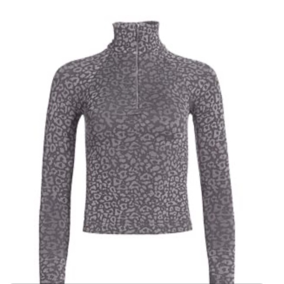 NWT FREE PEOPLE Leopard Print Zip Turtleneck Top In Carbon Silver Size XS/S - Picture 1 of 7